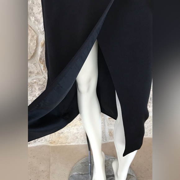 Vintage 1990s Anne Klein II Black Tuxedo Stripe Wrap Front Skirt Classic Elegant - Picture 7 of 16